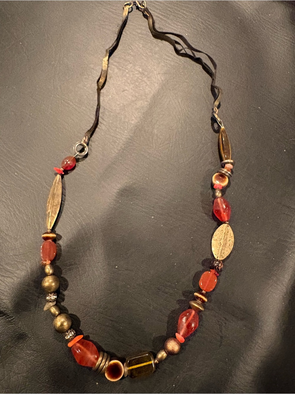 Artisan Red and Gold Beaded Women's Necklace